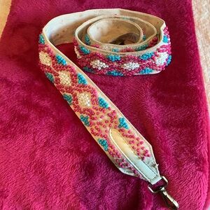 Anthropologie beaded crossbody guitar strap pink blue